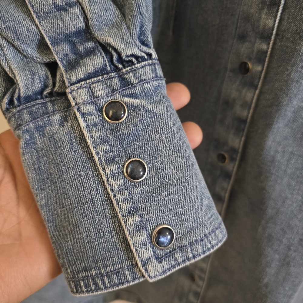 Ichi Long Sleeve Shirt Dress in Denim Blue - Picture 6 of 14